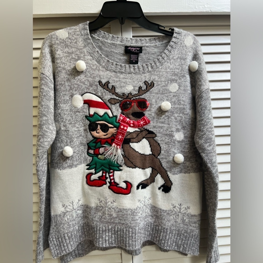 Elf & Reindeer Holiday Christmas Cute Ugly Sz M